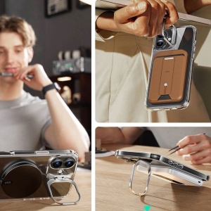 Husa pentru iPhone 16 Plus + Folie - ESR Classic Hybrid HaloLock Kickstand - Clear - Img 4