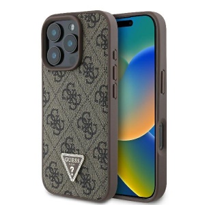 Husa pentru iPhone 16 Pro - Guess Leather 4G Triangle Strass (GUHCP16LP4TDPW) - Brown - Img 1