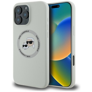 Husa pentru iPhone 16 Pro - Karl Lagerfeld Silicone MagSafe (KLHMP16LSKCHTCE) - Beige Karl&Choupette Head
