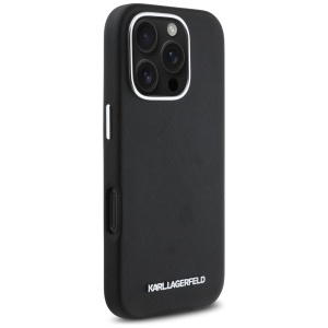 Husa pentru iPhone 16 Pro Max - Karl Lagerfeld Saffiano Full Wrapped Elongated Metal Logo MagSafe (KLHMP16XPSAFWMCK) - Black - Img 5