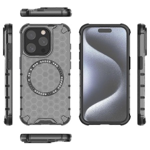 Husa transparenta pentru iPhone 15 Pro Max - Techsuit HoneyComb Shield MagSafe - Black - Img 5