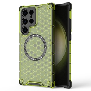 Husa transparenta pentru Samsung Galaxy S24 Ultra - Techsuit HoneyComb Shield MagSafe - Lime Green - Img 1