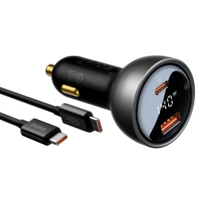 Incarcator Masina, Type-C, USB, 140W + Cablu USB-C 240W - Baseus (CGZX070001) - Black - Img 1