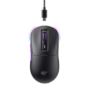 Mouse fara Fir pentru Jocuri Video 1000 - 16000DPI, 150mAh, 1.6m, 5V - Havit MS969WB - Black / Purple