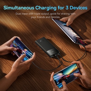 Acumulator Extern 2x USB, Type-C, Micro-USB, 22.5W, 10000mAh + Cablu Type-C, 3A, 30cm - Baseus Star-Lord (PPXJ100001) - Black - Img 6