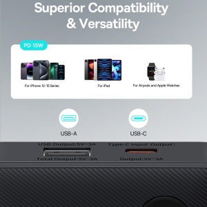 Acumulator Extern USB, Type-C, 15W, 10000mAh + Cable Type-C, 30cm - Baseus Airpow Lite (P10067500123-00) - Cosmic Black - Img 6