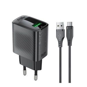 Acumulator GaN pentru Priza, USB, GaN, QC18W cu Cablu Type-C - Acefast (A90) - Black