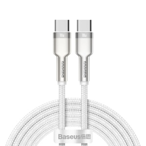 Cablu Baseus Cafule Series Metal USB-C la USB-C, 100W, 2m, Alb