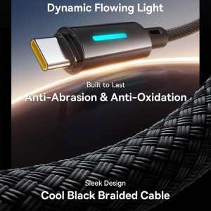 Cablu USB la Type-C cu LED, 100W, E-marker Chip, 2m - Baseus Lit (P10379002121-01) - Cosmic Black - Img 5
