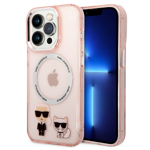 Husa iPhone 14 Pro - Karl Lagerfeld Hardcase MagSafe (KLHMP14LHKCP) - Pink Karl & Choupette Aluminium - Img 1