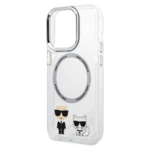 Husa iPhone 14 Pro - Karl Lagerfeld Hardcase MagSafe (KLHMP14LHKCT) - Transparent Karl & Choupette Aluminium - Img 5