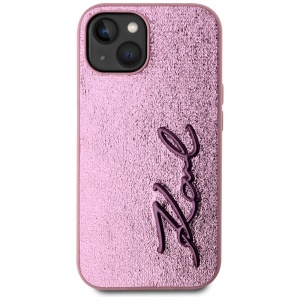 Husa iPhone 15 - Karl Lagerfeld Hardcase Leather (KLHCP15SPFMFBKMP) - Pink Metal Signature - Img 3