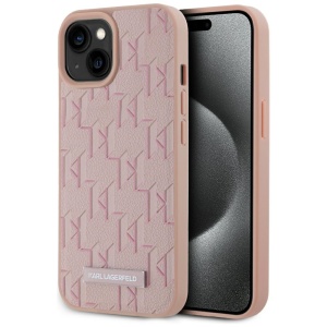 Husa iPhone 15 - Karl Lagerfeld Leather MagSafe (KLHMP15SPKHPORPP) - Pink Hot Stamp - Img 1