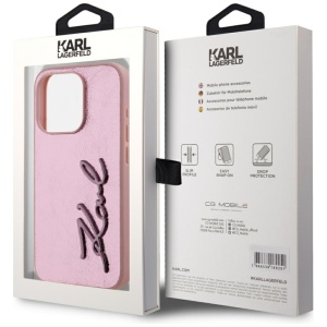 Husa iPhone 15 Pro - Karl Lagerfeld Hardcase Leather (KLHCP15LPFMFBKMP) - Pink Metal Signature - Img 7