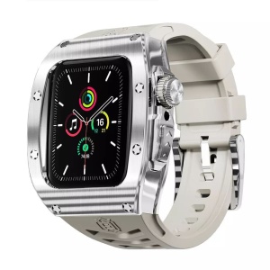Husa pentru Apple Watch 7 / 8 / 9 (45mm) + Curea - ShellBox Waterproof IP68 - Silver