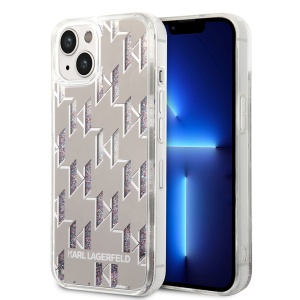 Husa pentru iPhone 14 - Karl Lagerfeld Hardcase Liquid Glitter (KLHCP14SLMNMS) - Silver Monogram - Img 1
