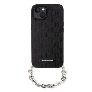 Husa pentru iPhone 14 - Karl Lagerfeld Saffiano Monogram Chain (KLHCP14SSACKLHPK) - Black - Img 3
