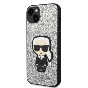 Husa pentru iPhone 14 Plus - Karl Lagerfeld Hardcase Glitter (KLHCP14MGFKPG) - Silver Flakes Ikonik - Img 5