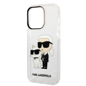 Husa pentru iPhone 14 Pro - Karl Lagerfeld Hardcase Glitter (KLHCP14LHNKCTGT) - Transparent Karl&Choupette - Img 2