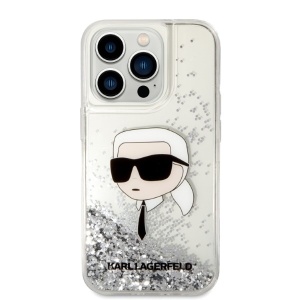 Husa pentru iPhone 14 Pro - Karl Lagerfeld Hardcase Glitter (KLHCP14LLNKHCH) - Silver Karl Head - Img 3