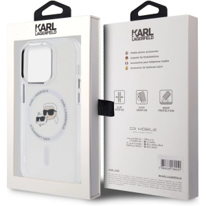Husa pentru iPhone 14 Pro Max - Karl Lagerfeld IML MagSafe (KLHMP14XHLSKCH) - White Metal Karl&Choupette Head - Img 6