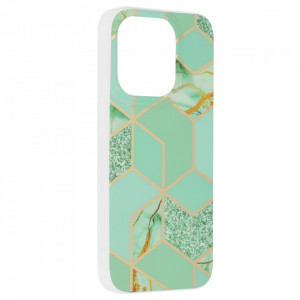 Husa pentru iPhone 14 Pro - Techsuit Marble Series - Green Hex - Img 2
