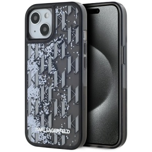 Husa pentru iPhone 15 - Karl Lagerfeld Hardcase Liquid Glitter (KLHCP15SLKLGKCCK) - Monogram - Img 1
