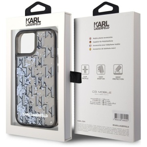 Husa pentru iPhone 15 - Karl Lagerfeld Hardcase Liquid Glitter (KLHCP15SLKLGKCCK) - Monogram - Img 7