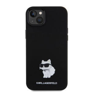 Husa pentru iPhone 15 Plus - Karl Lagerfeld Silicone (KLHCP15MSMHCNPK) - Choupette Metal Pin - Img 2
