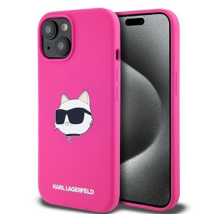 Husa pentru iPhone 15 Plus - Karl Lagerfeld Silicone MagSafe (KLHMP15MSCHPPLF) - Fuschia Choupette Head