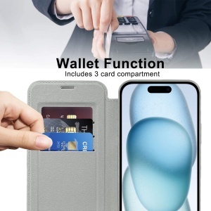Husa pentru iPhone 15 Plus - Techsuit SmartMag Book Case - Gray - Img 5