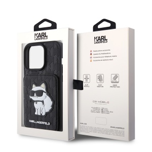 Husa pentru iPhone 15 Pro - Karl Lagerfeld Saffiano Cardslots and Stand (KLHCP15LSAKCNSCK) - Monogram Choupette - Img 9