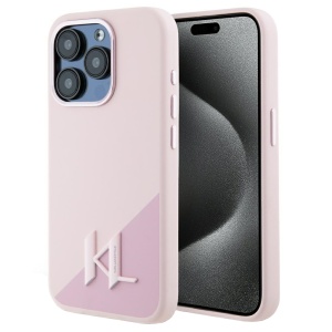 Husa pentru iPhone 15 Pro - Karl Lagerfeld Silicone MagSafe (KLHMP15LSCMKMPCP) - Pink Shadow Metal Initial