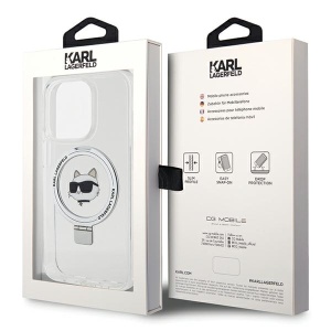Husa pentru iPhone 15 Pro Max - Karl Lagerfeld Hardcase Ring Stand MagSafe (KLHMP15XHMRSCHH) - White Choupette Head - Img 7