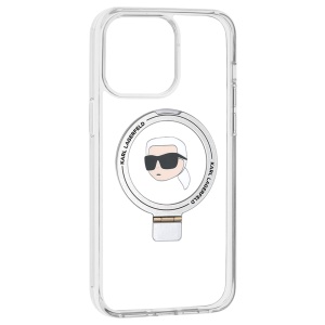 Husa pentru iPhone 15 Pro Max - Karl Lagerfeld Hardcase Ring Stand MagSafe (KLHMP15XHMRSKHH) - White Karl Head - Img 8