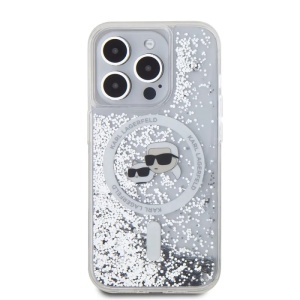 Husa pentru iPhone 15 Pro Max - Karl Lagerfeld Liquid Glitter MagSafe (KLHMP15XLGKCSGH) - Transparent Karl&Choupette Head - Img 4
