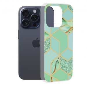 Husa pentru iPhone 15 Pro - Techsuit Marble Series - Green Hex - Img 1