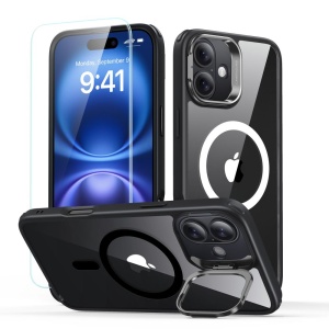 Husa pentru iPhone 16 + Folie - ESR Classic Hybrid HaloLock Kickstand - Clear Black - Img 1