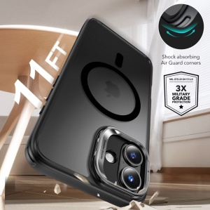 Husa pentru iPhone 16 + Folie - ESR Classic Hybrid HaloLock Kickstand - Frosted Black - Img 3