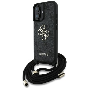 Husa pentru iPhone 16 - Guess Hardcase 4G Big Logo with Cord Strap (GUHCP16SP4GMGCRK) - Black - Img 2