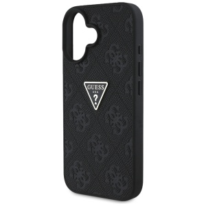 Husa pentru iPhone 16 - Guess Leather Hot Stamp 4G Pattern Triangle Metal Logo (GUHCP16SPGP4STRK) - Black - Img 6
