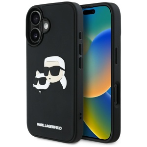 Husa pentru iPhone 16 - Karl Lagerfeld 3D Design (KLHCP16SRBCKCHLK) - Rubber Karl&Choupette