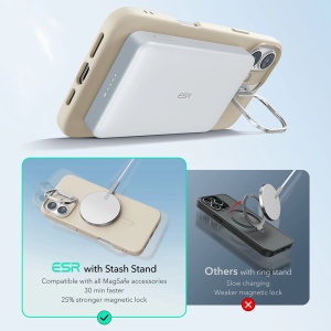 Husa pentru iPhone 16 Plus - ESR Cloud Soft HaloLock Kickstand - Light Tan - Img 8