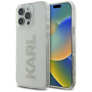 Husa pentru iPhone 16 Pro - Karl Lagerfeld IML Rhinestones (KLHCP16LHKLSTDCT) - Transparent Logo