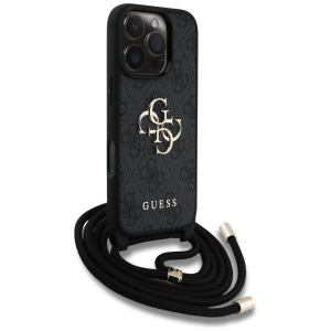 Husa pentru iPhone 16 Pro Max - Guess Hardcase 4G Big Logo with Cord Strap (GUHCP16XP4GMGCRK) - Black - Img 3