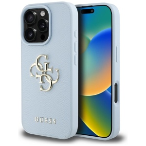 Husa pentru iPhone 16 Pro Max - Guess Hardcase Grained Big 4G Logo Small Classic Logo (GUHCP16XPGT4MBB) - Blue - Img 1