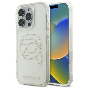 Husa pentru iPhone 16 Pro Max - Karl Lagerfeld IML Rhinestones (KLHCP16XHKHDCELT) - Transparent Karl Head