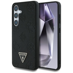 Husa pentru Samsung Galaxy S25 - Guess Peony Grained Hot Stamp Triangle Logo MagSafe (GUHMS25SPGBTMK) - Black - Img 1