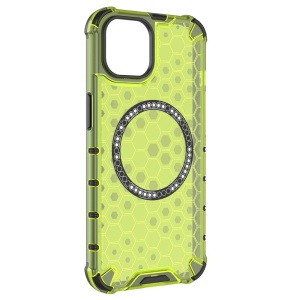 Husa transparenta pentru iPhone 13 - Techsuit HoneyComb Shield MagSafe - Lime Green - Img 3