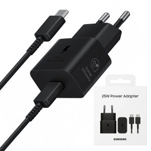 Incarcator priza USB-C, 25W + Cablu Type-C - Samsung (EP-T2510XWEGEU) - Black (Blister Packing)
